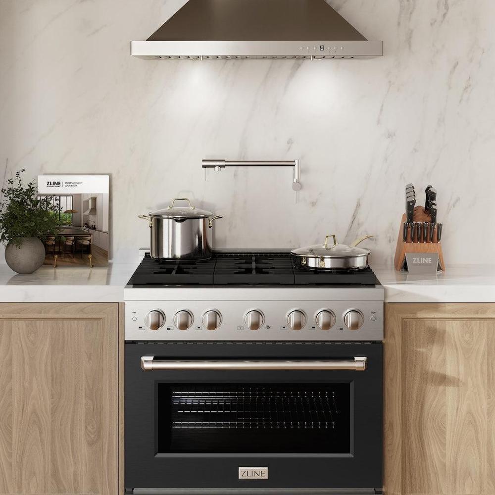 36in. 5.2 cu. ft. 6 Burner Gas Range with Convection Gas Oven in Stainless Steel with Black Matte Door - (SGRBLM36) -