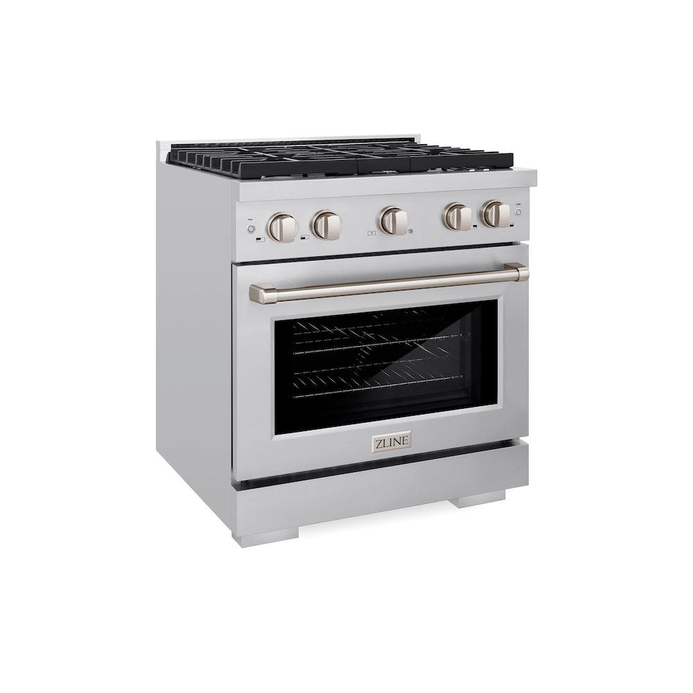 30in. 4.2 cu. ft. Gas Range with Convection Gas Oven in Stainless Steel with 4 Brass Burners - (SGRBR30) -