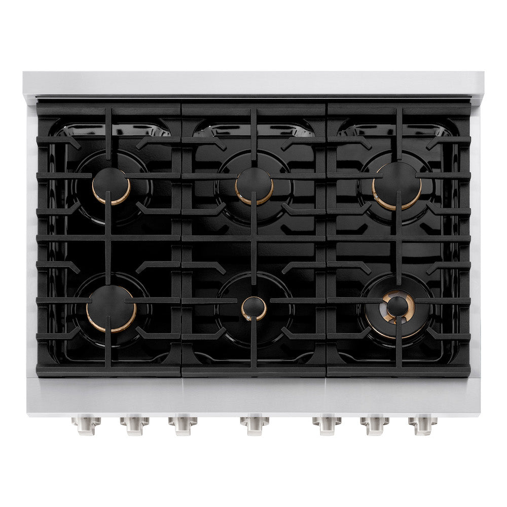 36in. 5.2 cu. ft. Gas Range with Convection Gas Oven in Stainless Steel with 6 Brass Burners - (SGRBR36) -