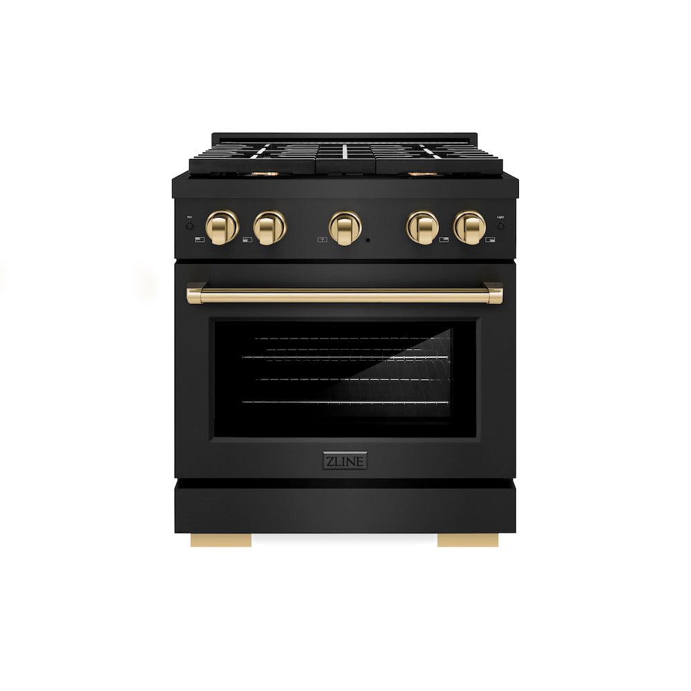 AutographEdition 30 in. 4.2 cu. ft. 4 Burner Gas Range with Convection Gas Oven in Black Stainless Steel and Polished Gold Accents - (SGRBZ30G) -