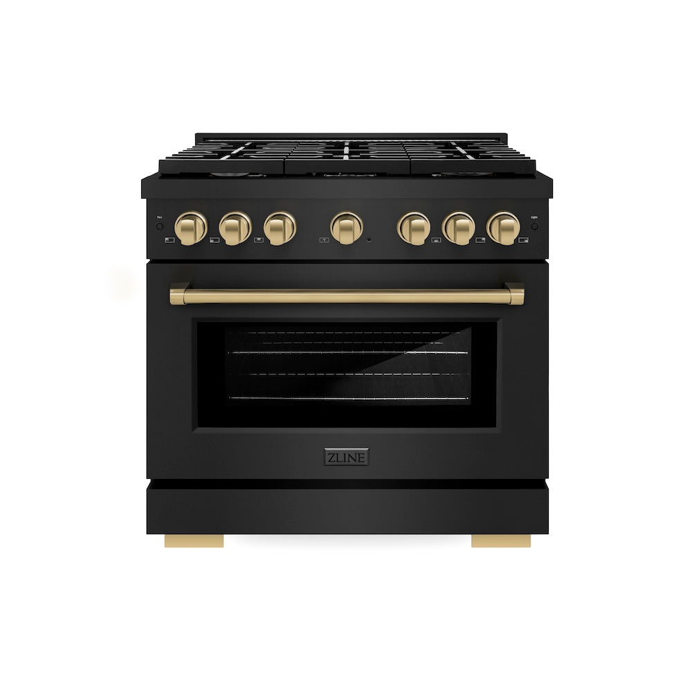 AutographEdition 36 in. 5.2 cu. ft. 6 Burner Gas Range with Convection Gas Oven in Black Stainless Steel and Champagne Bronze Accents - (SGRBZ36CB) -
