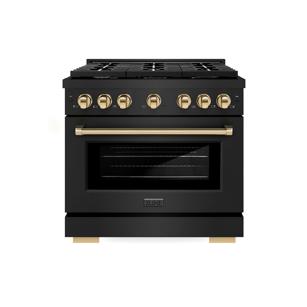 AutographEdition 36 in. 5.2 cu. ft. 6 Burner Gas Range with Convection Gas Oven in Black Stainless Steel and Polished Gold Accents - (SGRBZ36G) -