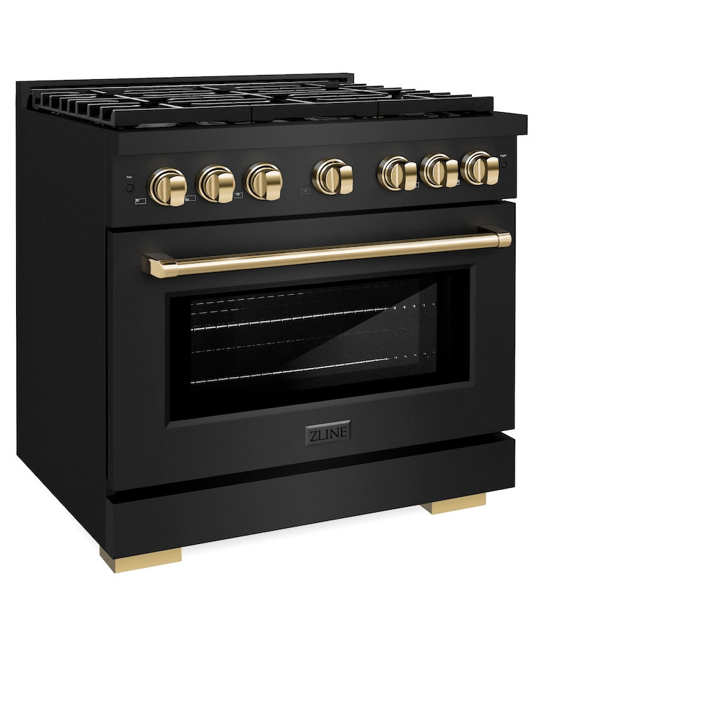 AutographEdition 36 in. 5.2 cu. ft. 6 Burner Gas Range with Convection Gas Oven in Black Stainless Steel and Polished Gold Accents - (SGRBZ36G) -