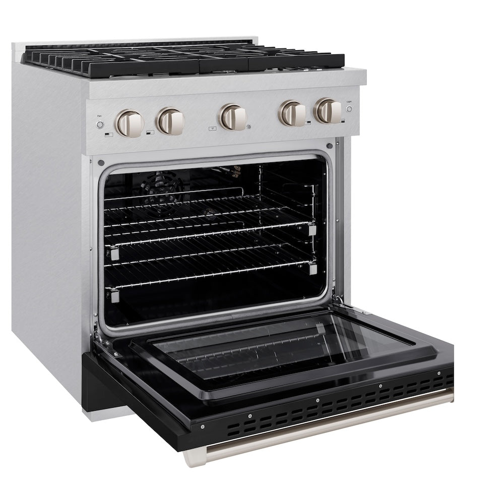 30in. 4.2 cu. ft. 4 Burner Gas Range with Convection Gas Oven in DuraSnow Stainless Steel with Black Matte Door - (SGRSBLM30) -