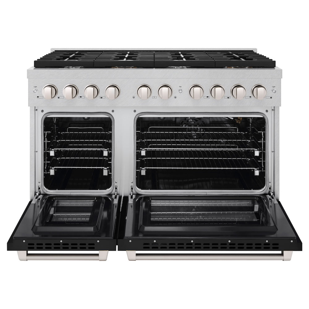 48in. 6.7 cu. ft. 8 Burner Double Oven Gas Range in DuraSnow Stainless Steel with Black Matte Doors - (SGRSBLM48) -