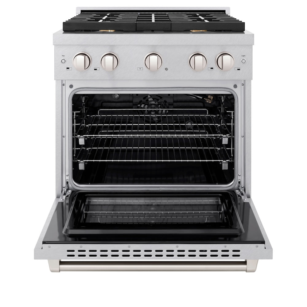 30in. 4.2 cu. ft. Gas Range with Convection Gas Oven in DuraSnow Stainless Steel with 4 Brass Burners - (SGRSBR30) -