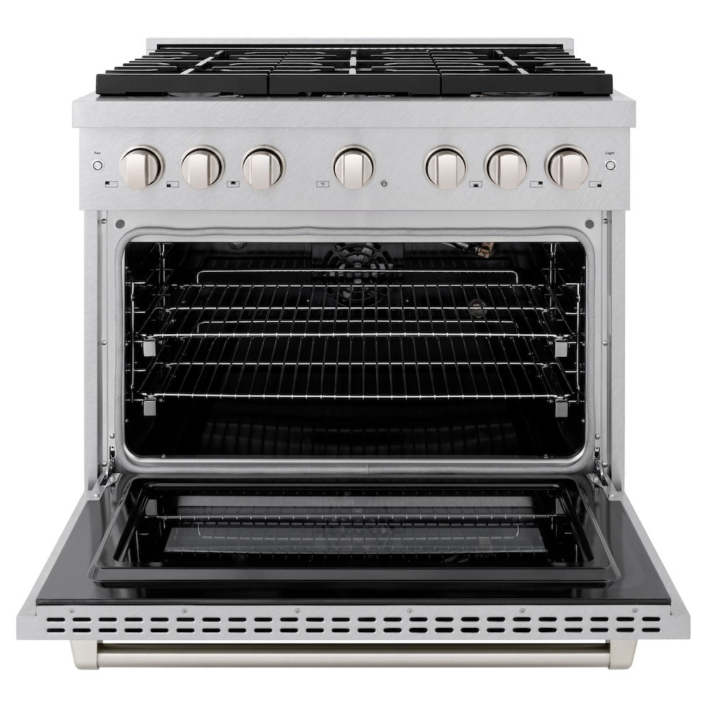 36in. 5.2 cu. ft. Gas Range with Convection Gas Oven in DuraSnow Stainless Steel with 6 Brass Burners - (SGRSBR36) -