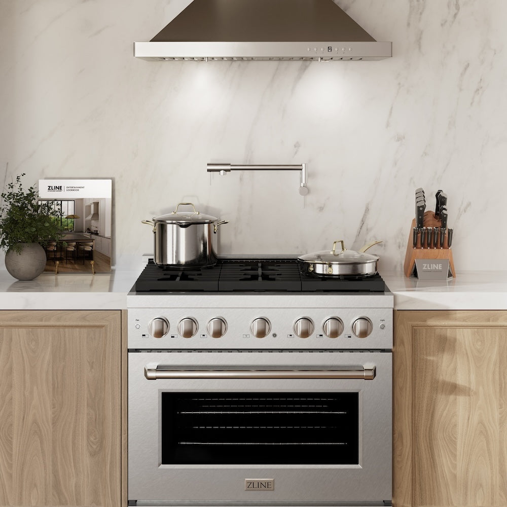 36in. 5.2 cu. ft. Gas Range with Convection Gas Oven in DuraSnow Stainless Steel with 6 Brass Burners - (SGRSBR36) -