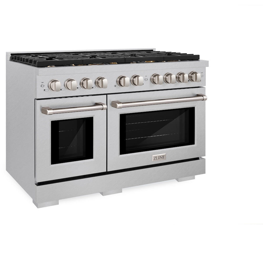 48in. 6.7 cu. ft. Double Oven Gas Range in DuraSnow Stainless Steel with 8 Brass Burners - (SGRSBR48) -