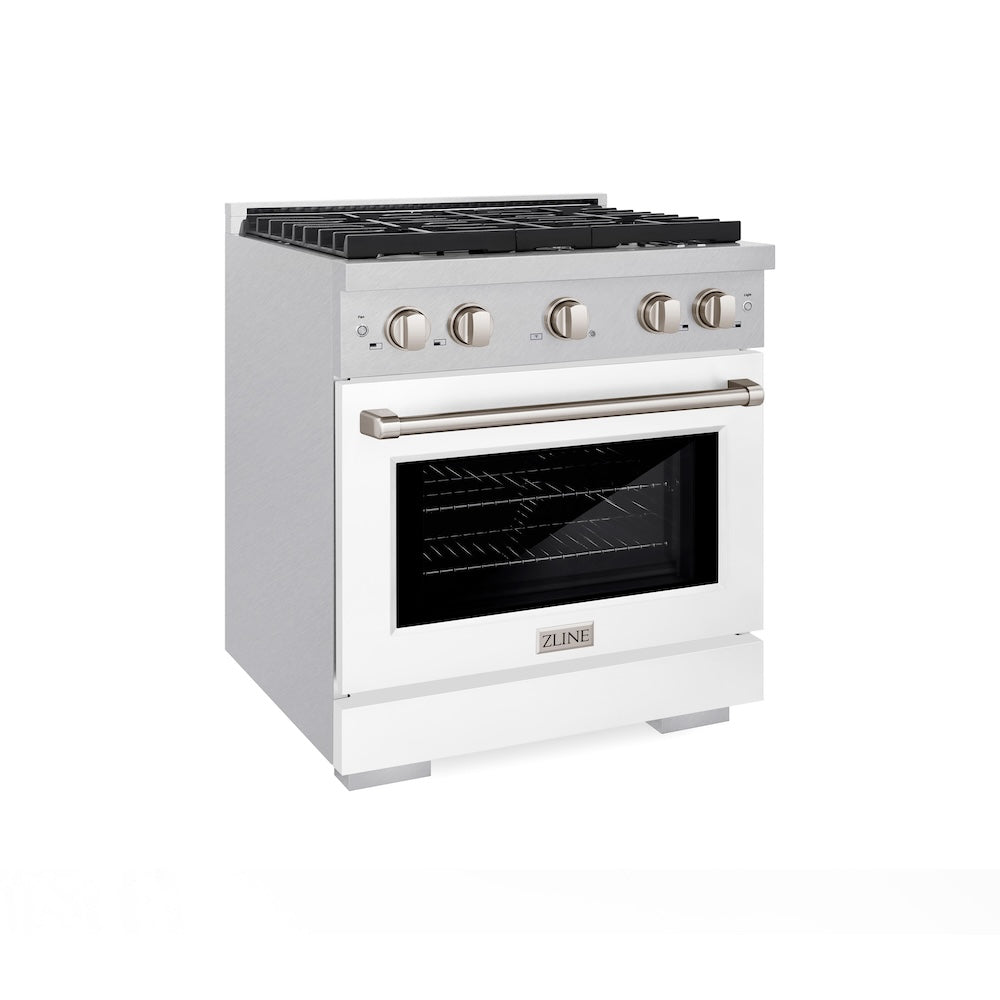 30in. 4.2 cu. ft. 4 Burner Gas Range with Convection Gas Oven in DuraSnow Stainless Steel with White Matte Door - (SGRSWM30) -