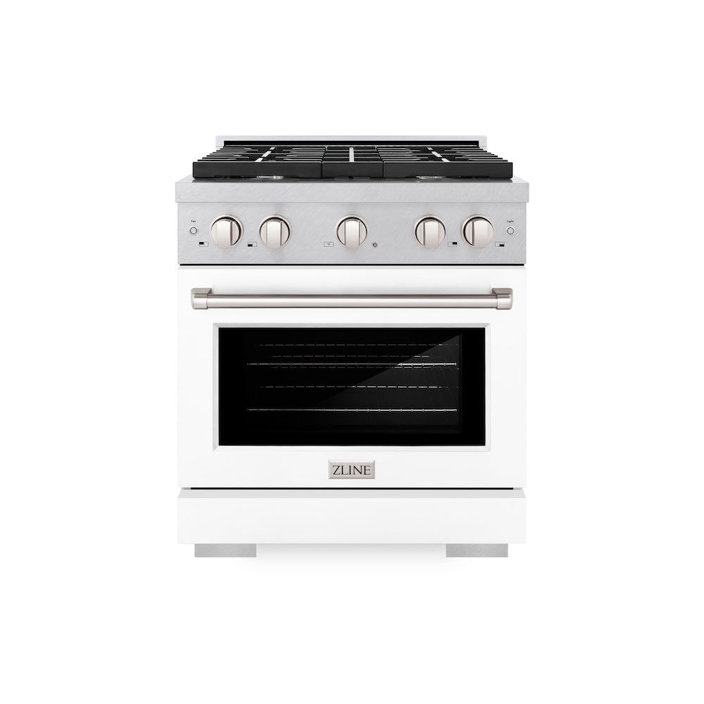 30in. 4.2 cu. ft. 4 Burner Gas Range with Convection Gas Oven in DuraSnow Stainless Steel with White Matte Door - (SGRSWM30) -