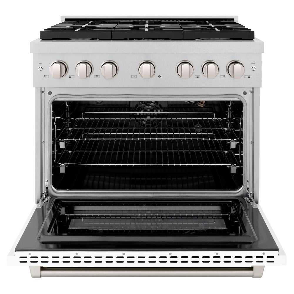 36in. 5.2 cu. ft. 6 Burner Gas Range with Convection Gas Oven in DuraSnow Stainless Steel with White Matte Door - (SGRSWM36) -