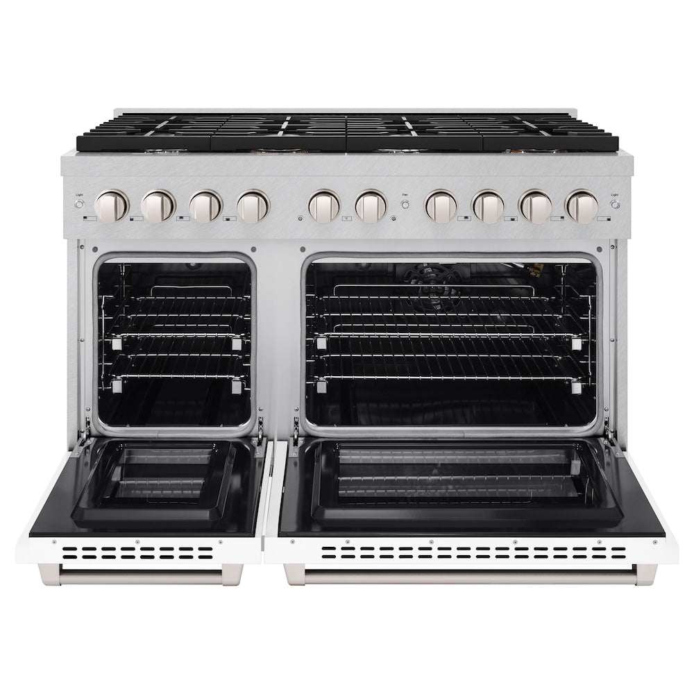 48in. 6.7 cu. ft. 8 Burner Double Oven Gas Range in DuraSnow Stainless Steel with White Matte Doors - (SGRSWM48) -