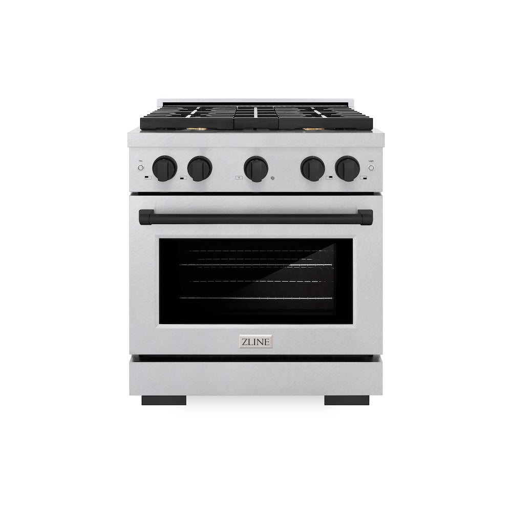 AutographEdition 30 in. 4.2 cu. ft. 4 Burner Gas Range with Convection Gas Oven in DuraSnow Stainless Steel and Matte Black Accents - (SGRSZ30MB) -