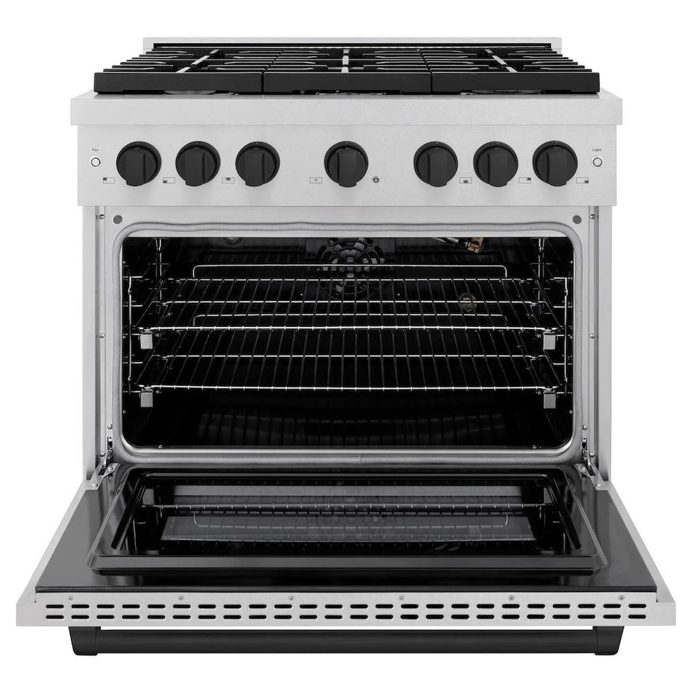 AutographEdition 36 in. 5.2 cu. ft. 6 Burner Gas Range with Convection Gas Oven in DuraSnow Stainless Steel and Matte Black Accents - (SGRSZ36MB) -