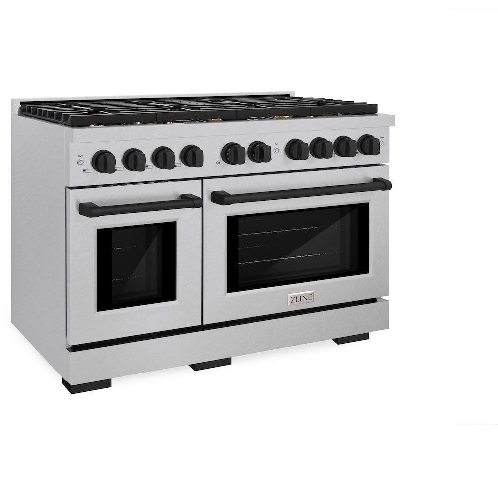AutographEdition 48 in. 6.7 cu. ft. 8 Burner Double Oven Gas Range in DuraSnow Stainless Steel and Matte Black Accents - (SGRSZ48MB) -