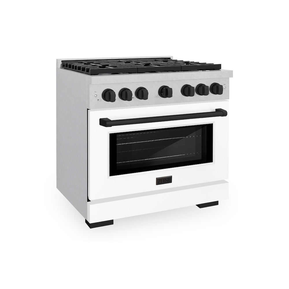 AutographEdition 36 in. 5.2 cu. ft. 6 Burner Gas Range with Convection Gas Oven in DuraSnow Stainless Steel with White Matte Door and Matte Black Accents - (SGRSZWM36MB) -