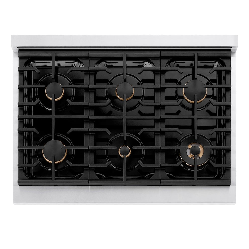 AutographEdition 36 in. 5.2 cu. ft. 6 Burner Gas Range with Convection Gas Oven in DuraSnow Stainless Steel with White Matte Door and Matte Black Accents - (SGRSZWM36MB) -