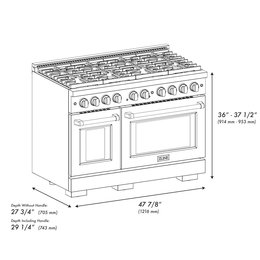 AutographEdition 48 in. 6.7 cu. ft. 8 Burner Double Oven Gas Range in DuraSnow Stainless Steel with White Matte Doors and Polished Gold Accents - (SGRSZWM48G) -