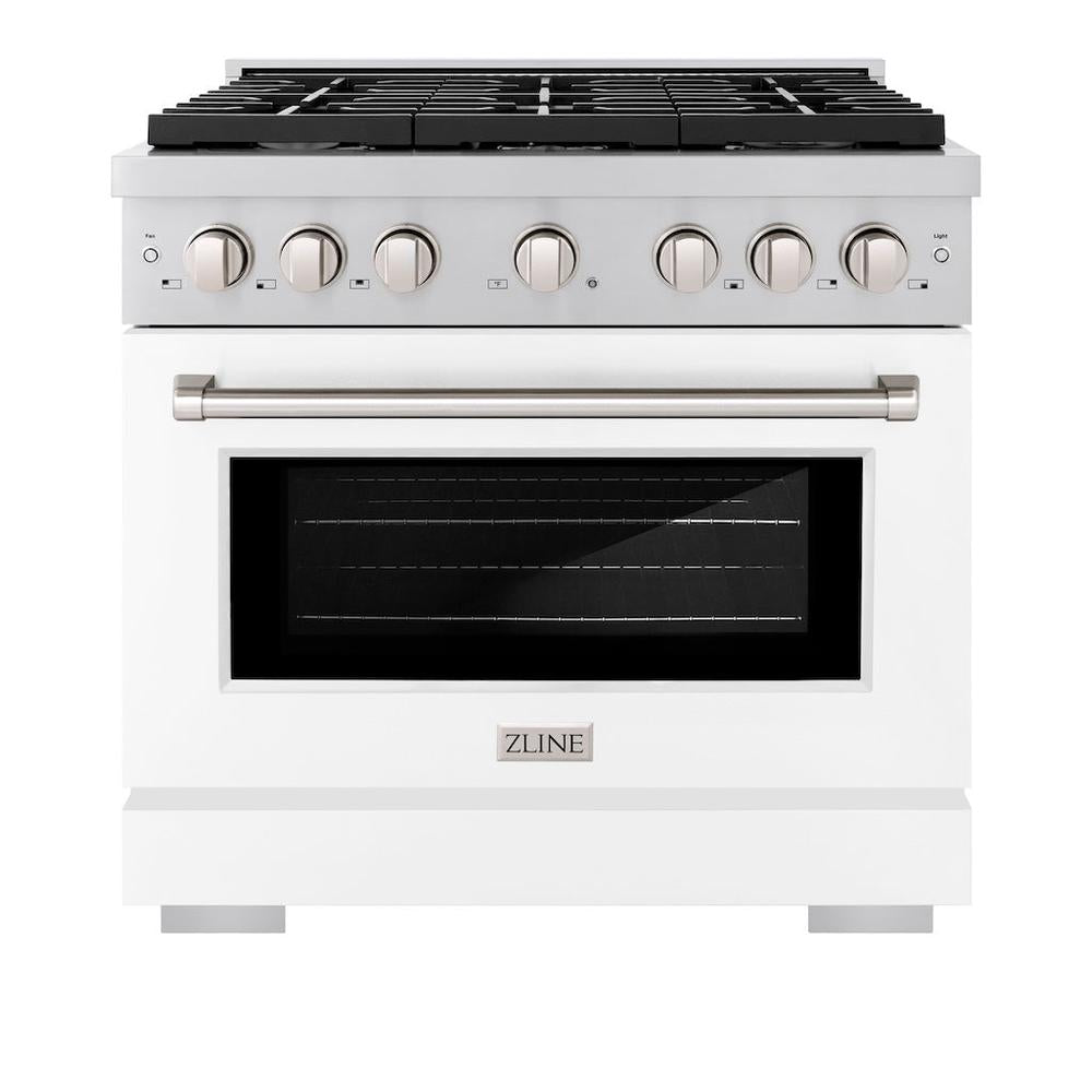 36in. 5.2 cu. ft. 6 Burner Gas Range with Convection Gas Oven in Stainless Steel with White Matte Door - (SGRWM36) -