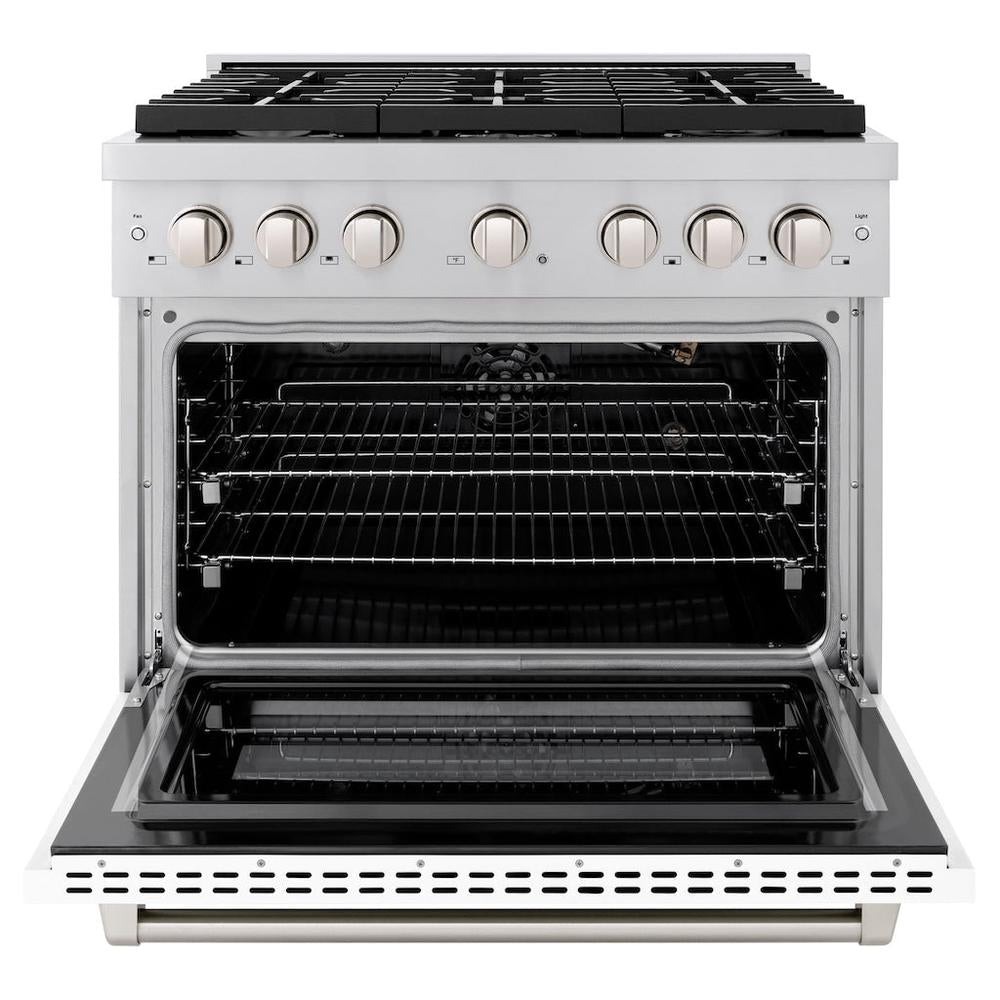 36in. 5.2 cu. ft. 6 Burner Gas Range with Convection Gas Oven in Stainless Steel with White Matte Door - (SGRWM36) -