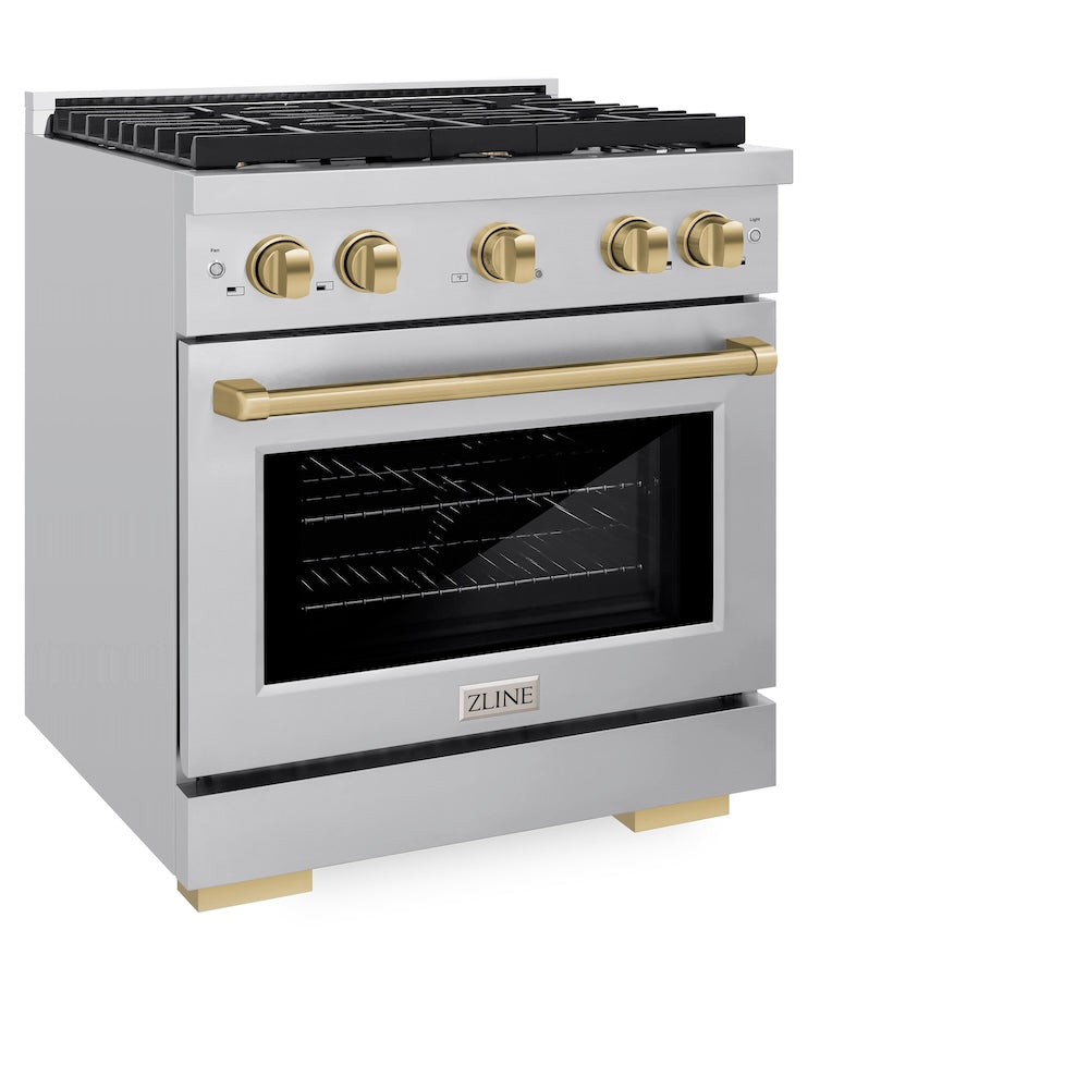 AutographEdition 30 in. 4.2 cu. ft. 4 Burner Gas Range with Convection Gas Oven in Stainless Steel and Champagne Bronze Accents - (SGRZ30CB) -