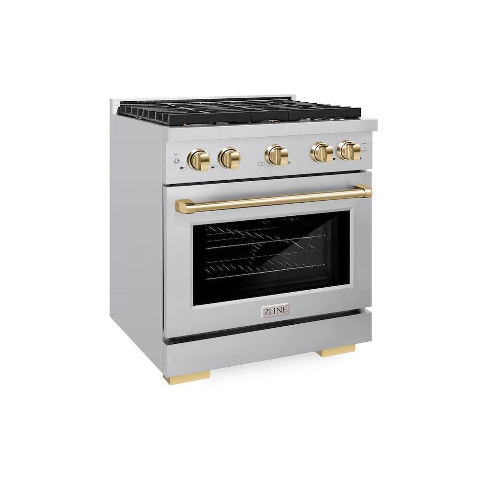AutographEdition 30 in. 4.2 cu. ft. 4 Burner Gas Range with Convection Gas Oven in Stainless Steel and Polished Gold Accents - (SGRZ30G) -
