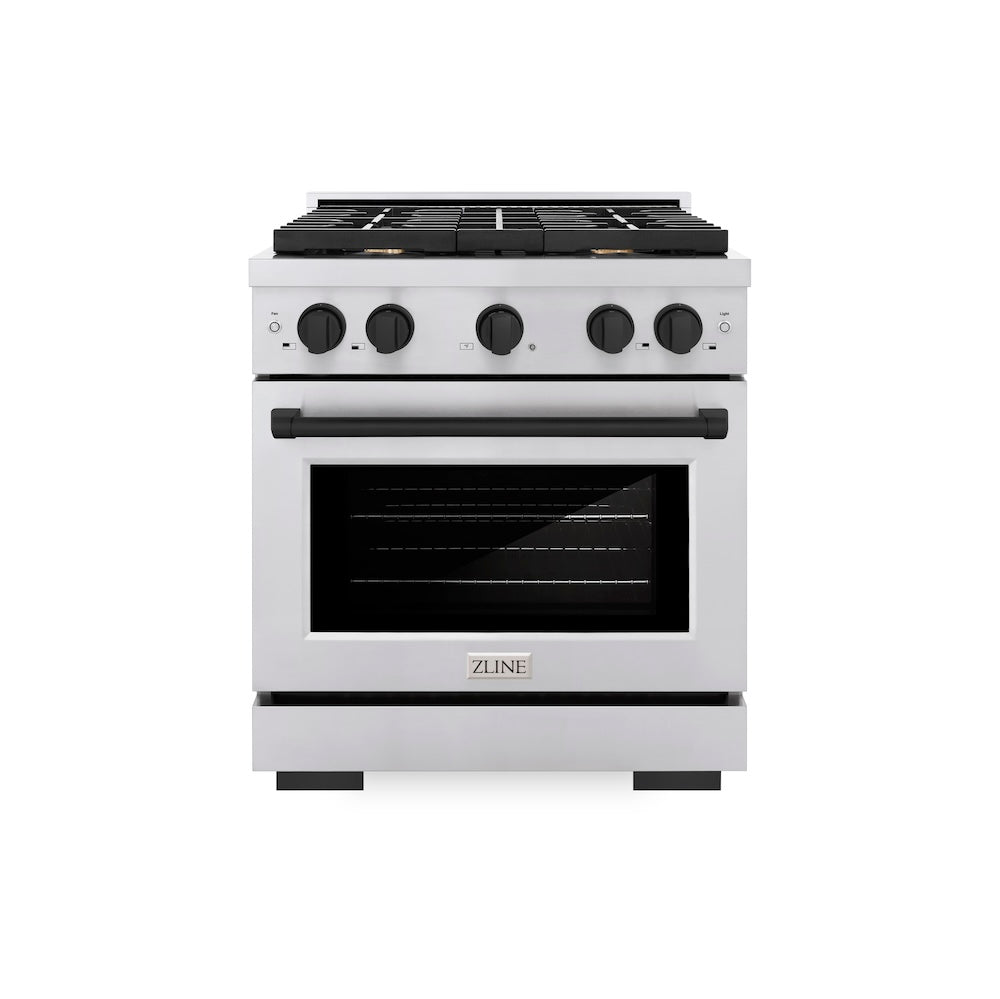 AutographEdition 30 in. 4.2 cu. ft. 4 Burner Gas Range with Convection Gas Oven in Stainless Steel and Matte Black Accents - (SGRZ30MB) -