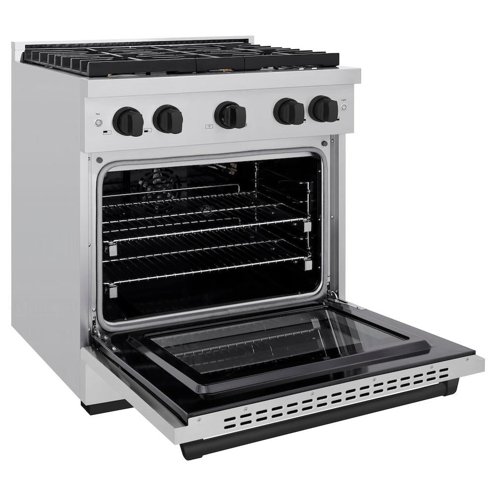 AutographEdition 30 in. 4.2 cu. ft. 4 Burner Gas Range with Convection Gas Oven in Stainless Steel and Matte Black Accents - (SGRZ30MB) -