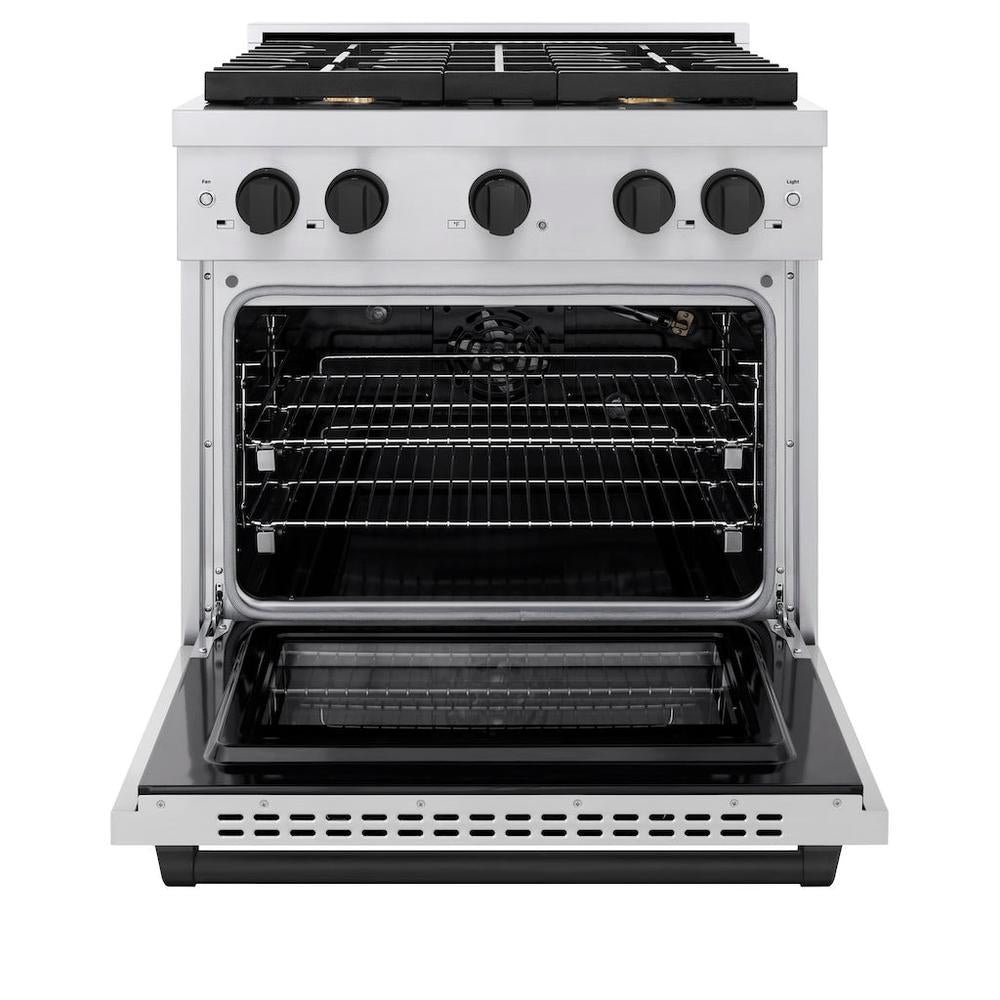 AutographEdition 30 in. 4.2 cu. ft. 4 Burner Gas Range with Convection Gas Oven in Stainless Steel and Matte Black Accents - (SGRZ30MB) -