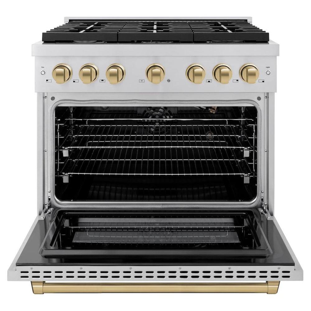 AutographEdition 36 in. 5.2 cu. ft. 6 Burner Gas Range with Convection Gas Oven in Stainless Steel and Champagne Bronze Accents - (SGRZ36CB) -
