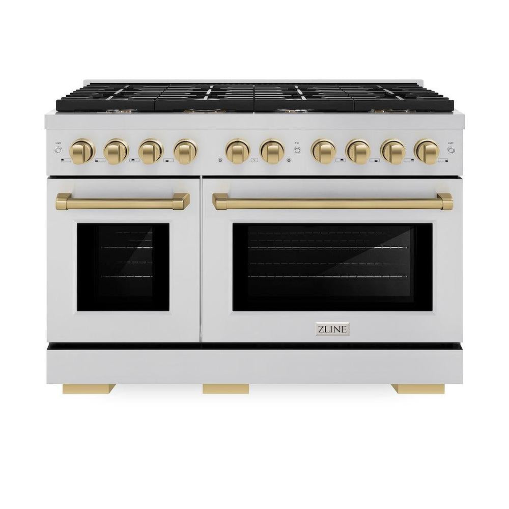AutographEdition 48 in. 6.7 cu. ft. 8 Burner Double Oven Gas Range in Stainless Steel and Champagne Bronze Accents - (SGRZ48CB) -
