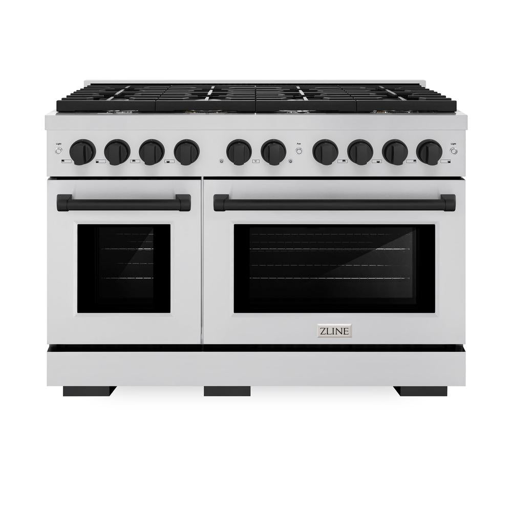 AutographEdition 48 in. 6.7 cu. ft. 8 Burner Double Oven Gas Range in Stainless Steel and Matte Black Accents - (SGRZ48MB) -