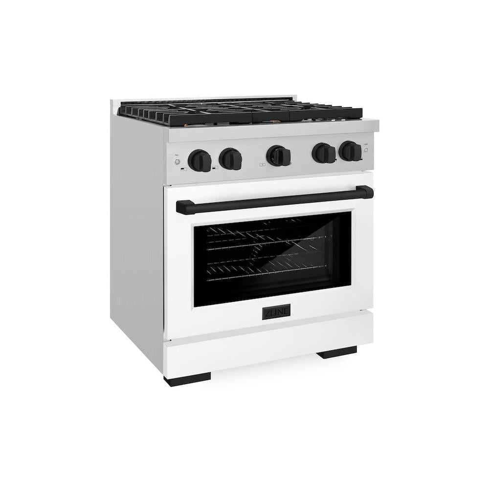 AutographEdition 30 in. 4.2 cu. ft. 4 Burner Gas Range with Convection Gas Oven in Stainless Steel with White Matte Door and Matte Black Accents - (SGRZWM30MB) -