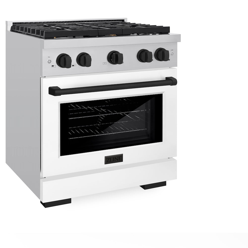 AutographEdition 30 in. 4.2 cu. ft. 4 Burner Gas Range with Convection Gas Oven in Stainless Steel with White Matte Door and Matte Black Accents - (SGRZWM30MB) -