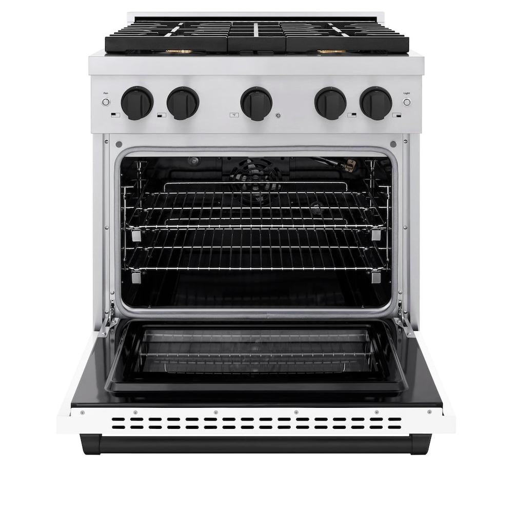AutographEdition 30 in. 4.2 cu. ft. 4 Burner Gas Range with Convection Gas Oven in Stainless Steel with White Matte Door and Matte Black Accents - (SGRZWM30MB) -