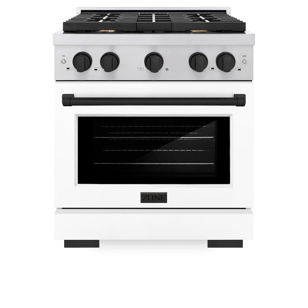 AutographEdition 30 in. 4.2 cu. ft. 4 Burner Gas Range with Convection Gas Oven in Stainless Steel with White Matte Door and Matte Black Accents - (SGRZWM30MB) -