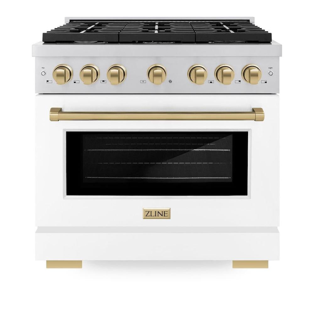 AutographEdition 36 in. 5.2 cu. ft. 6 Burner Gas Range with Convection Gas Oven in Stainless Steel with White Matte Door and Champagne Bronze Accents - (SGRZWM36CB) -