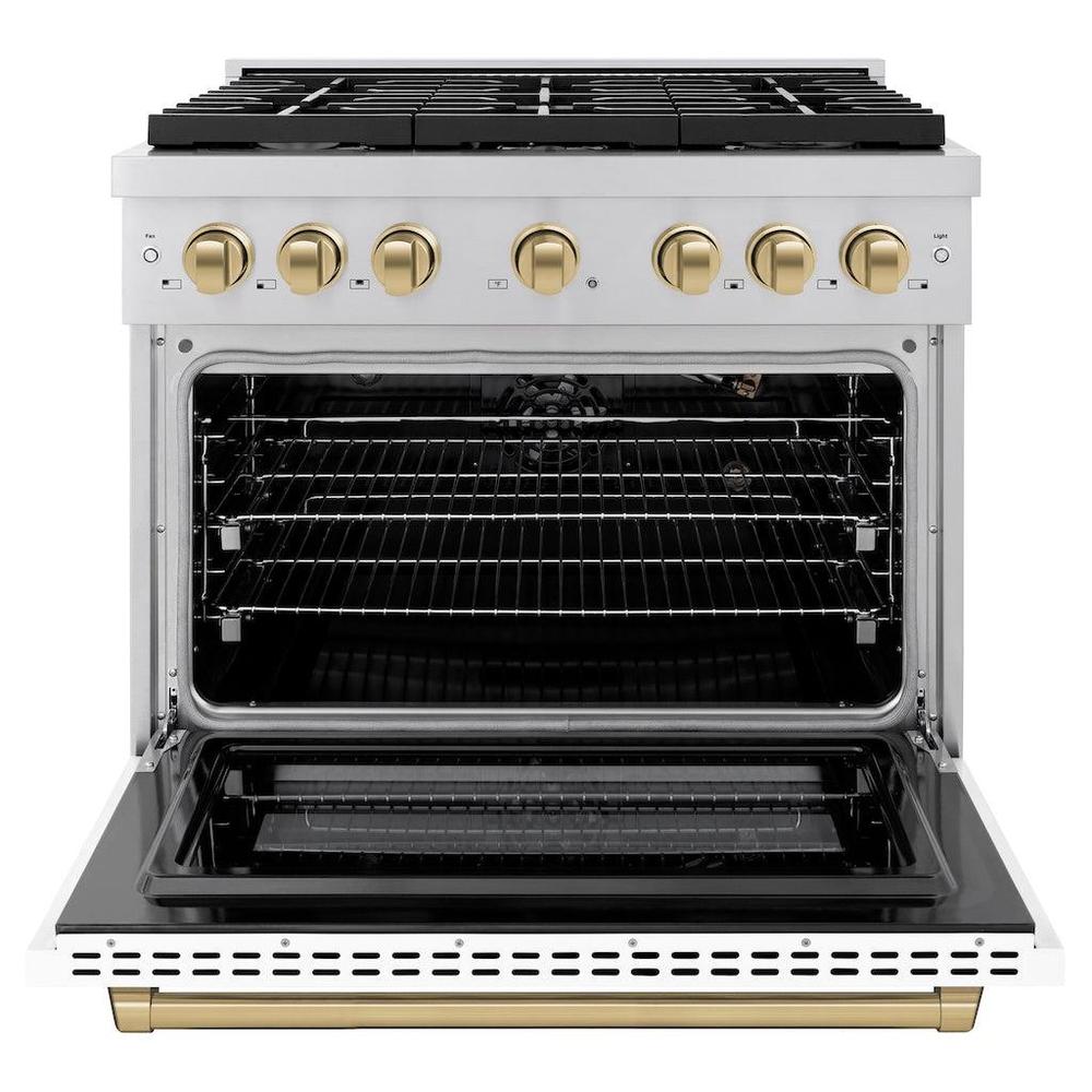 AutographEdition 36 in. 5.2 cu. ft. 6 Burner Gas Range with Convection Gas Oven in Stainless Steel with White Matte Door and Champagne Bronze Accents - (SGRZWM36CB) -