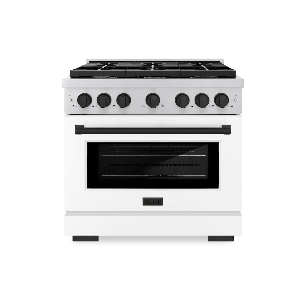 AutographEdition 36 in. 5.2 cu. ft. 6 Burner Gas Range with Convection Gas Oven in Stainless Steel with White Matte Door and Matte Black Accents - (SGRZWM36MB) -