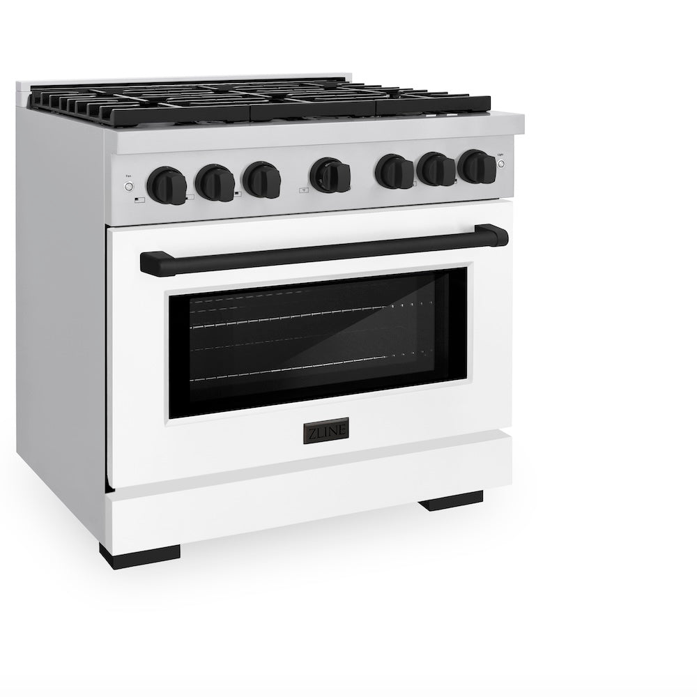 AutographEdition 36 in. 5.2 cu. ft. 6 Burner Gas Range with Convection Gas Oven in Stainless Steel with White Matte Door and Matte Black Accents - (SGRZWM36MB) -