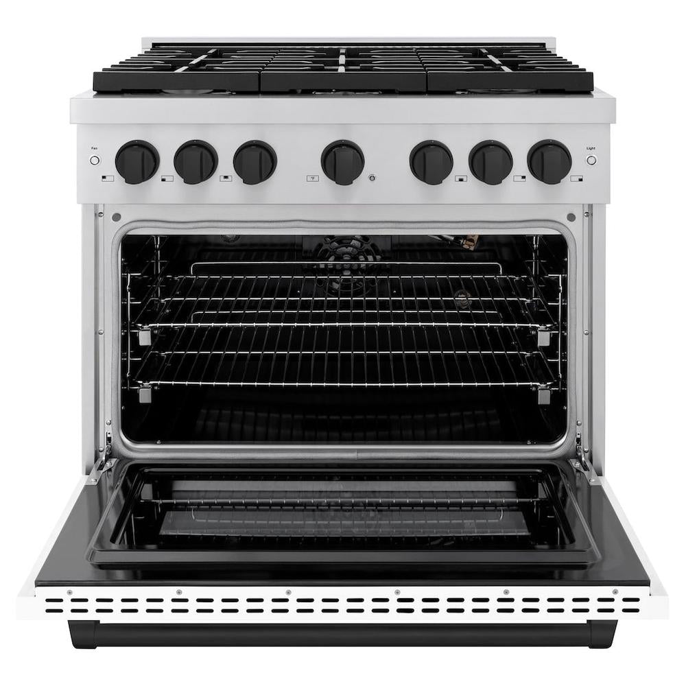 AutographEdition 36 in. 5.2 cu. ft. 6 Burner Gas Range with Convection Gas Oven in Stainless Steel with White Matte Door and Matte Black Accents - (SGRZWM36MB) -