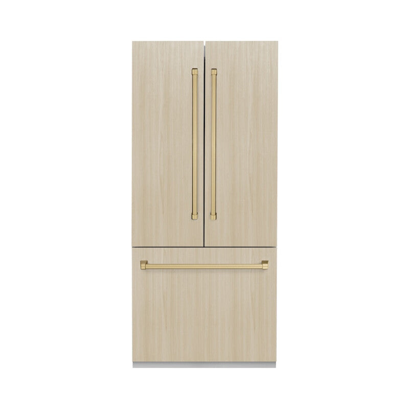 Autograph Edition 36 in. 19.6 cu. ft. Panel Ready French Door Built-In Bottom Freezer Refrigerator with Water Dispenser and Ice Maker with Stainless Steel Interior and Champagne Bronze Accents - (SRBIVZ36CB) -
