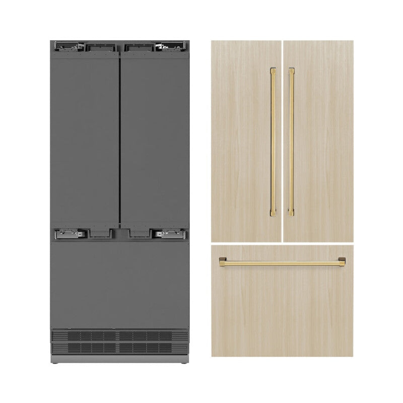 Autograph Edition 36 in. 19.6 cu. ft. Panel Ready French Door Built-In Bottom Freezer Refrigerator with Water Dispenser and Ice Maker with Stainless Steel Interior and Polished Gold Accents - (SRBIVZ36G) -