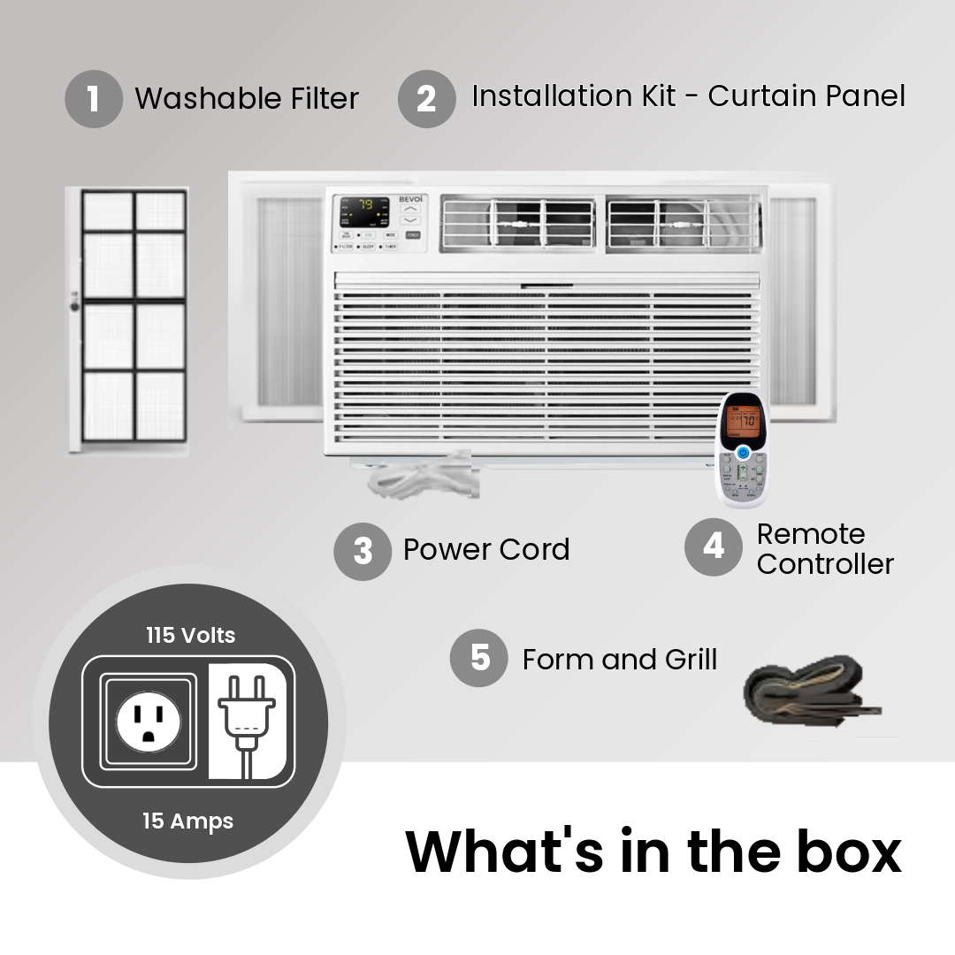 Bevoi TBEVTTW081C 8,000 BTU Through The Wall Air Conditioner Cool Only 115V 15A in White