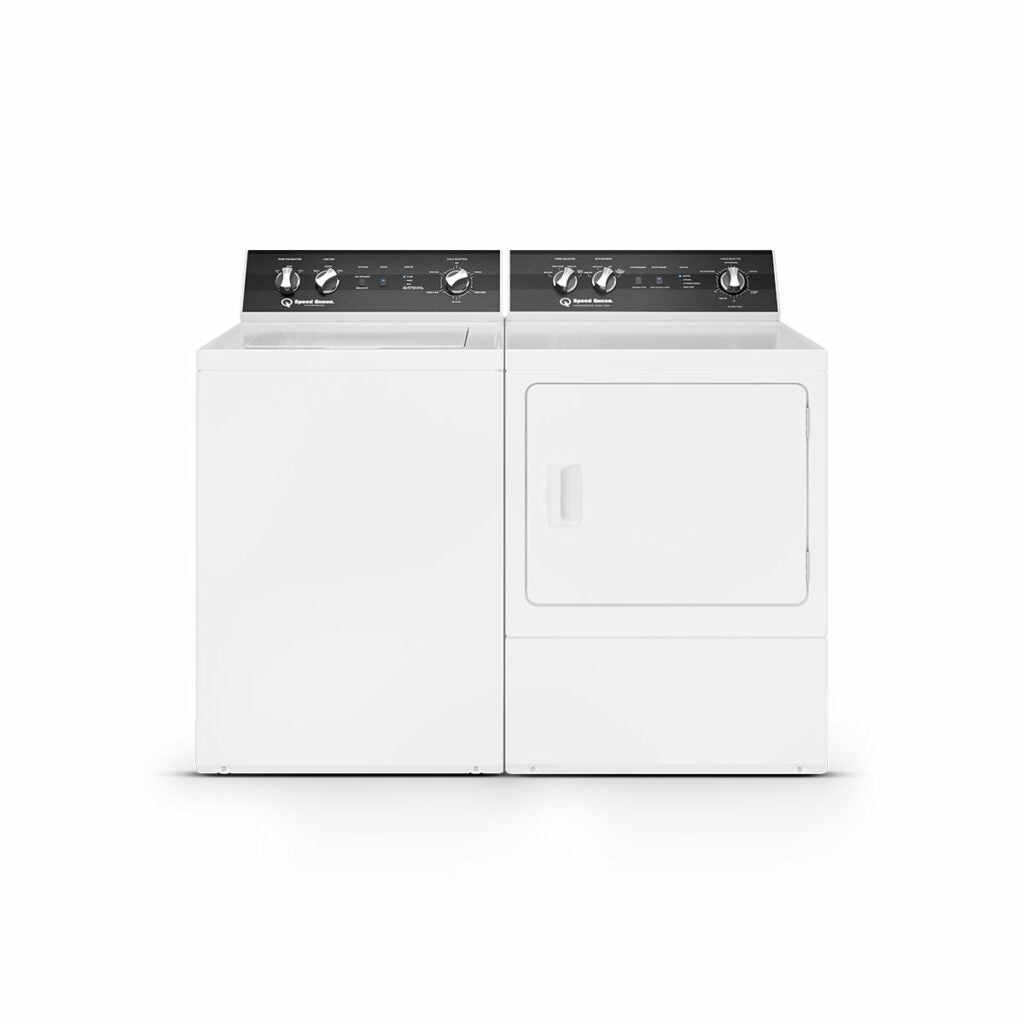 Speed Queen TR5 washer and DR5004WE electric dryer laundry pair
