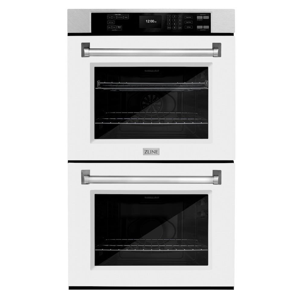 ZLINE 30 in. Professional True Convection Double Wall Oven with Air Fry and Self Clean in Satin Stainless Steel with White Matte Doors (WADS-WM-30) - (WADSWM30) -