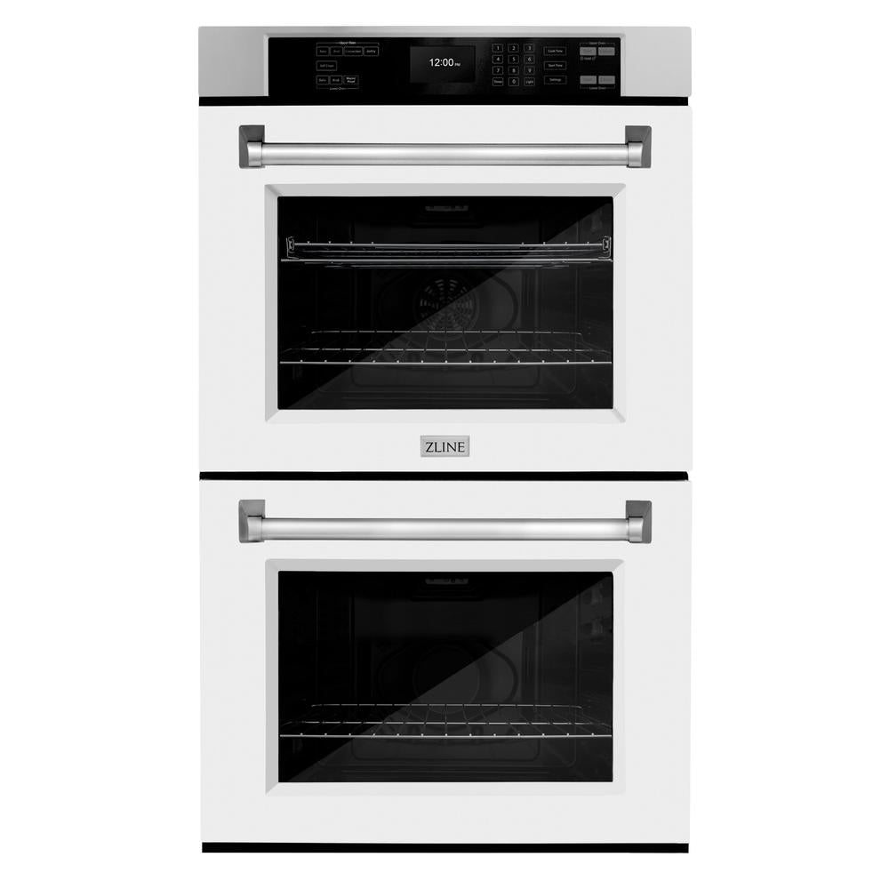 ZLINE 30 in. Professional True Convection Double Wall Oven with Air Fry and Self Clean in Stainless Steel with White Matte Doors (WAD-WM-30) - (WADWM30) -