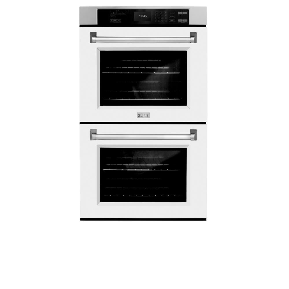 ZLINE 30 in. Professional True Convection Double Wall Oven with Air Fry and Self Clean in Stainless Steel with White Matte Doors (WAD-WM-30) - (WADWM30) -