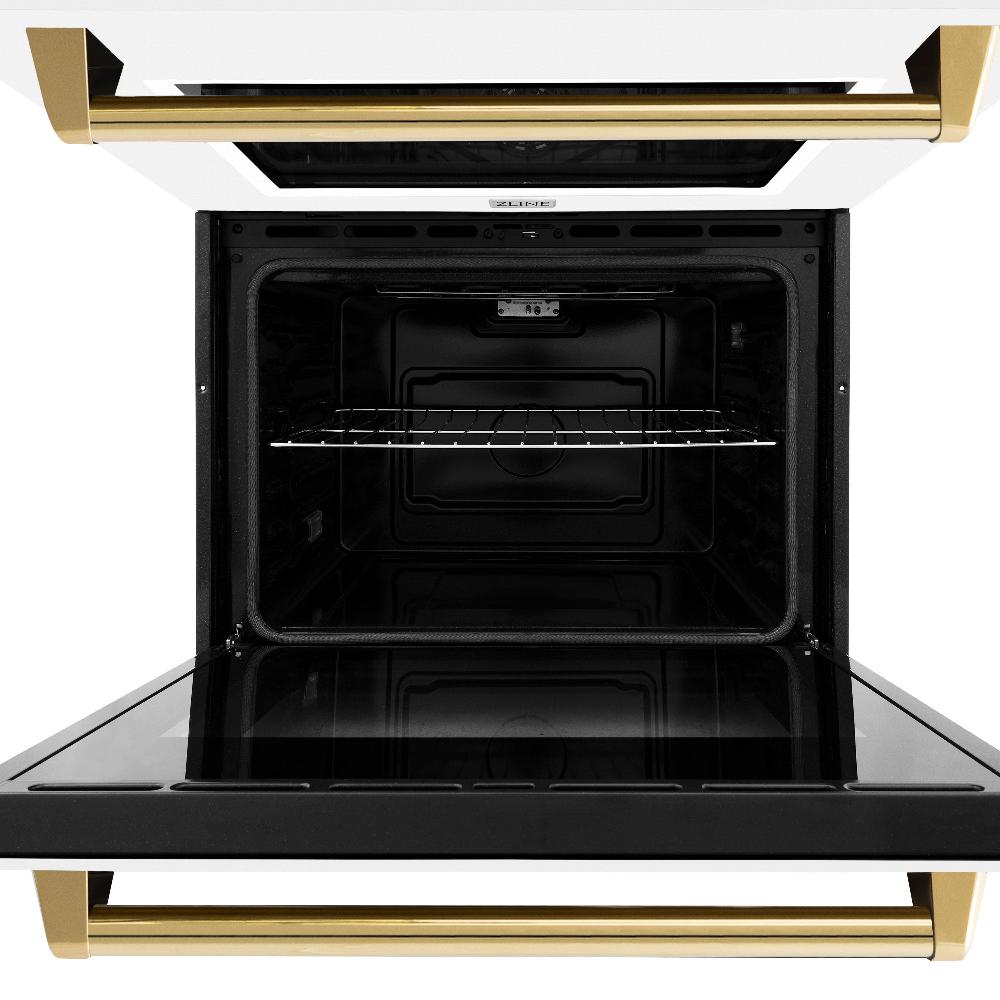 ZLINE Autograph Edition 30 in. Professional True Convection Double Wall Oven with Air Fry and Self Clean in Stainless Steel with White Matte Doors and Polished Gold Handles (WADZ-WM-30-G) - (WADZWM30G) -